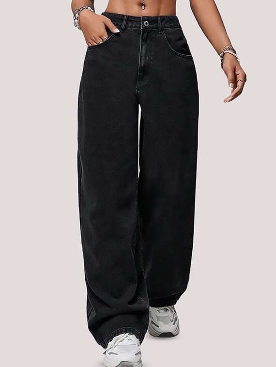 women plain high rise baggy jeans