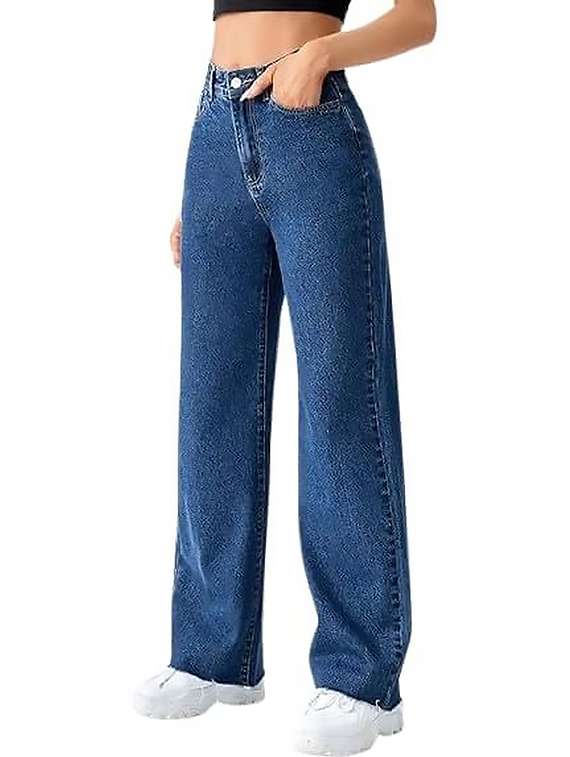 wide leg jeans plain high rise