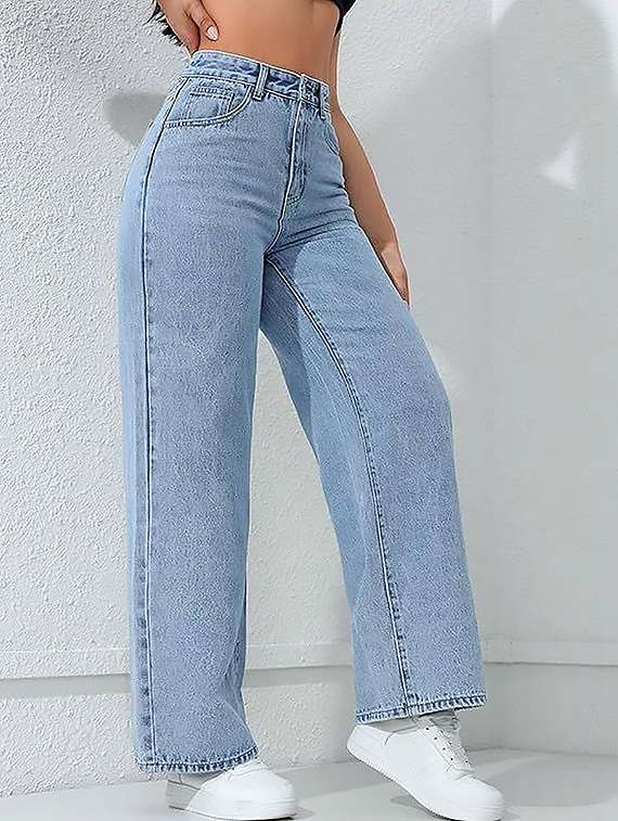 women plain high rise wide leg jeans - 22319395 -  Standard Image - 2