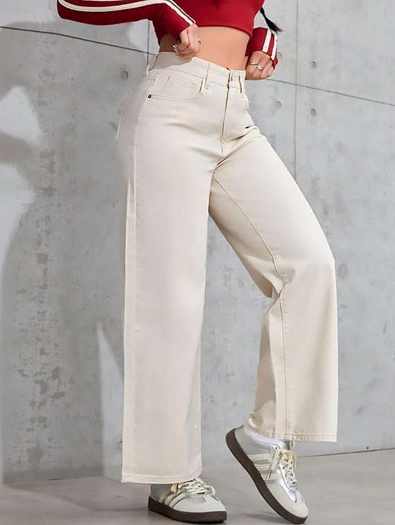 women plain high rise wide leg jeans - 22319417 -  Standard Image - 2