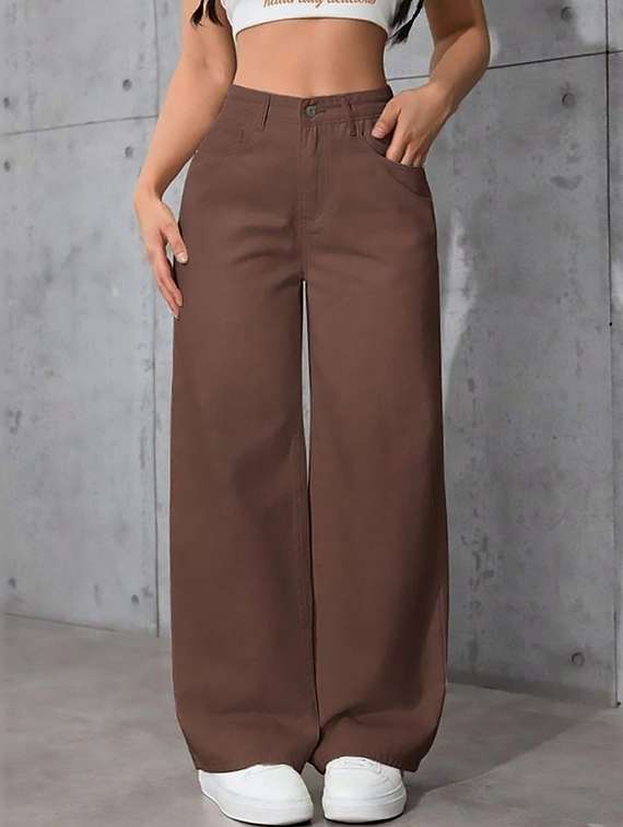women plain high rise wide leg jeans