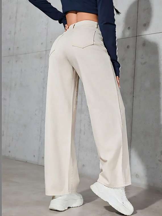 women plain high rise wide leg jeans - 22319427 -  Standard Image - 2
