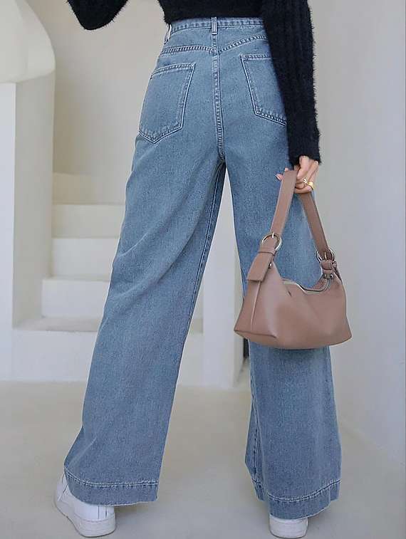 women plain high rise wide leg jeans - 22319430 -  Standard Image - 2