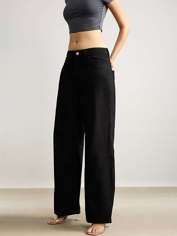 Women Plain High Rise Wide Leg Jeans - 22319433 -  Standard Image - 2