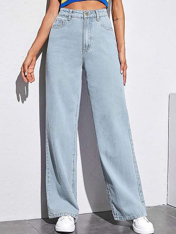 women plain high rise wide leg jeans - 22319435 -  Standard Image - 2