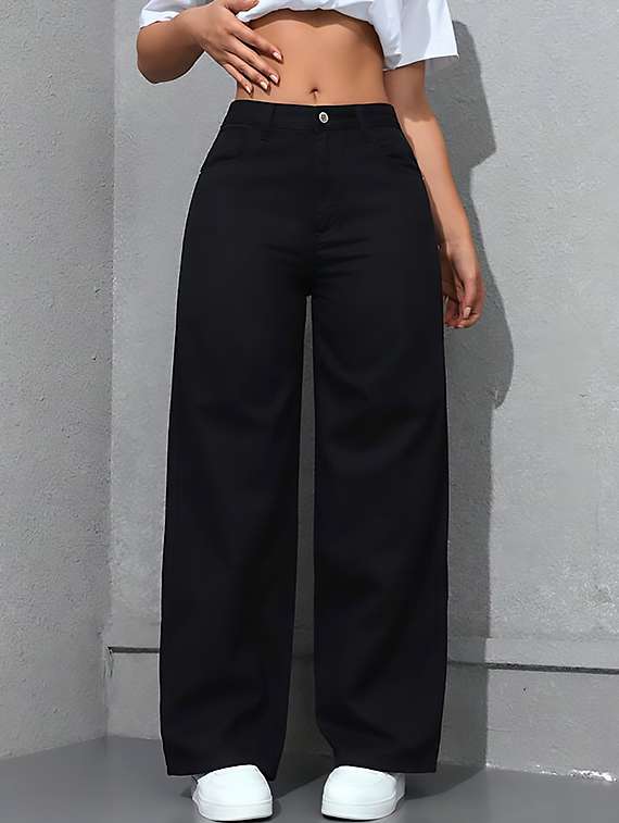 women plain high rise wide leg jeans