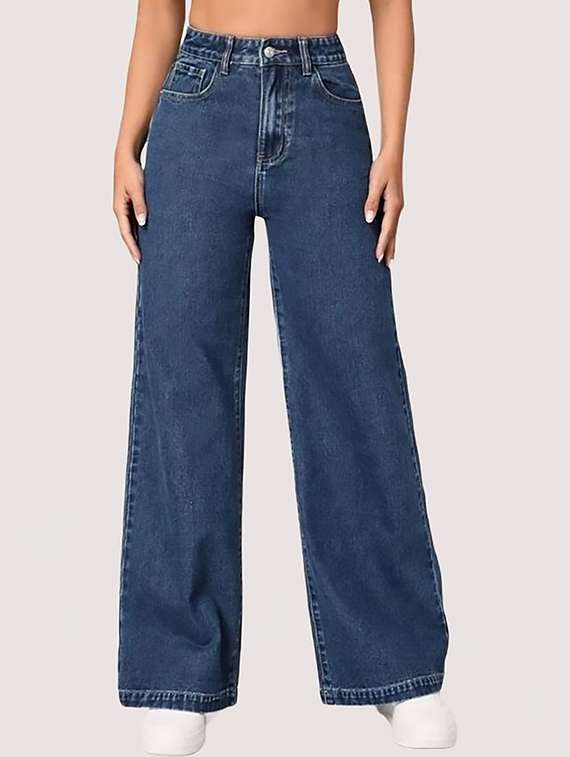 women plain high rise wide leg jeans