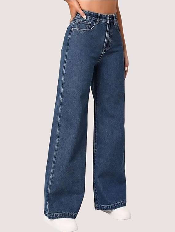women plain high rise wide leg jeans - 22319444 -  Standard Image - 2