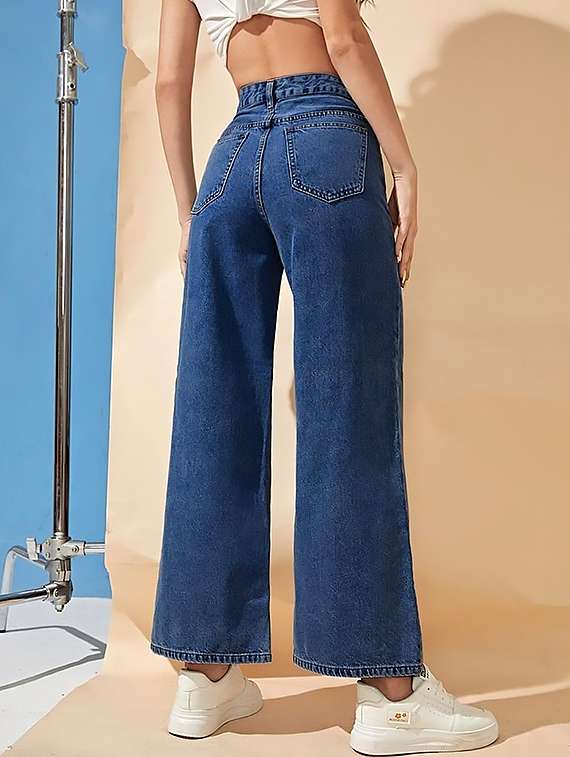 women plain high rise wide leg jeans - 22319454 -  Standard Image - 2