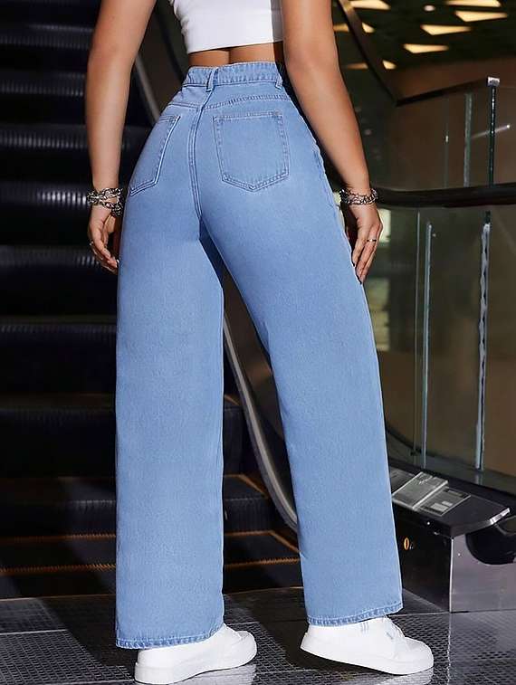 women plain high rise wide leg jeans - 22319455 -  Standard Image - 2