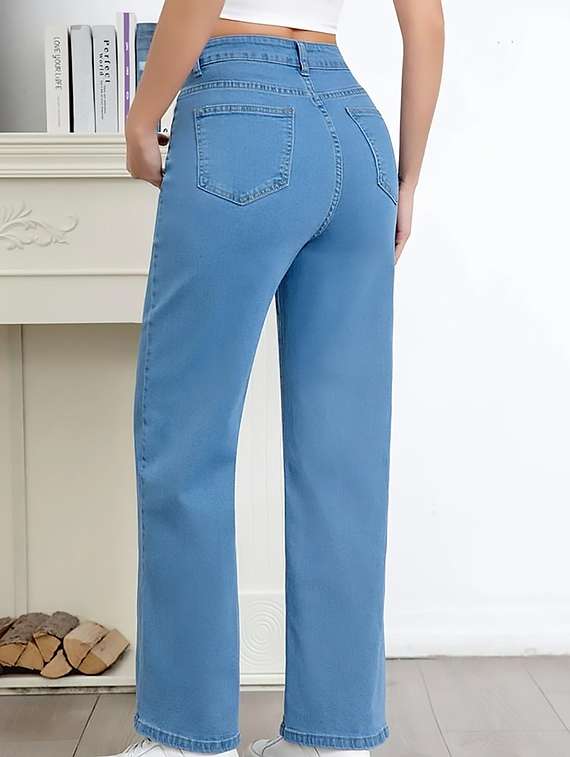 women plain high rise wide leg jeans - 22319460 -  Standard Image - 2