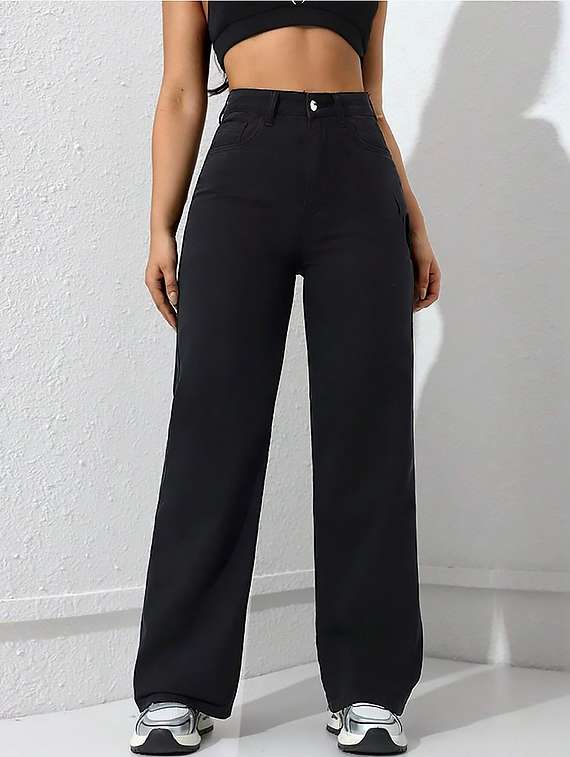 women plain high rise wide leg jeans