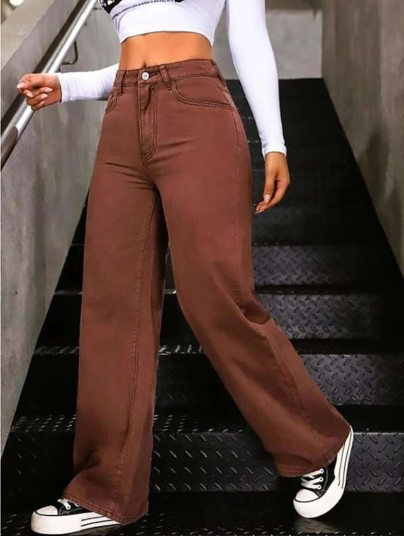 women plain high rise wide leg jeans - 22319483 -  Standard Image - 2