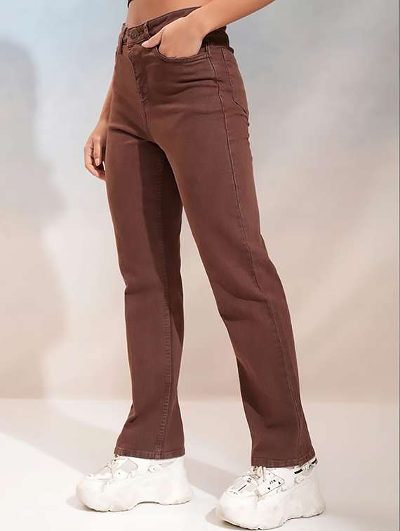 women solid high rise straight jeans - 22319487 -  Standard Image - 2