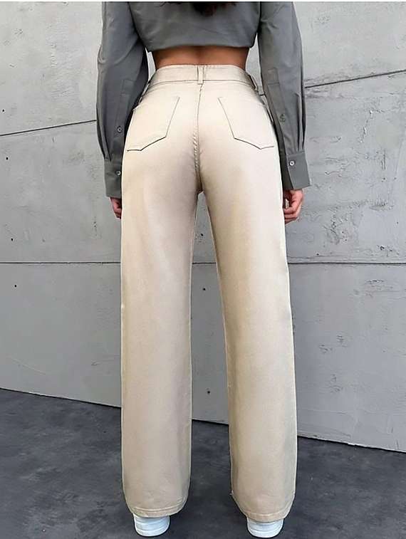 women plain high rise wide leg jeans - 22319488 -  Standard Image - 2