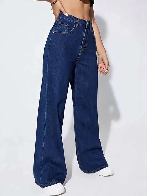 women plain high rise wide leg jeans - 22319490 -  Standard Image - 2