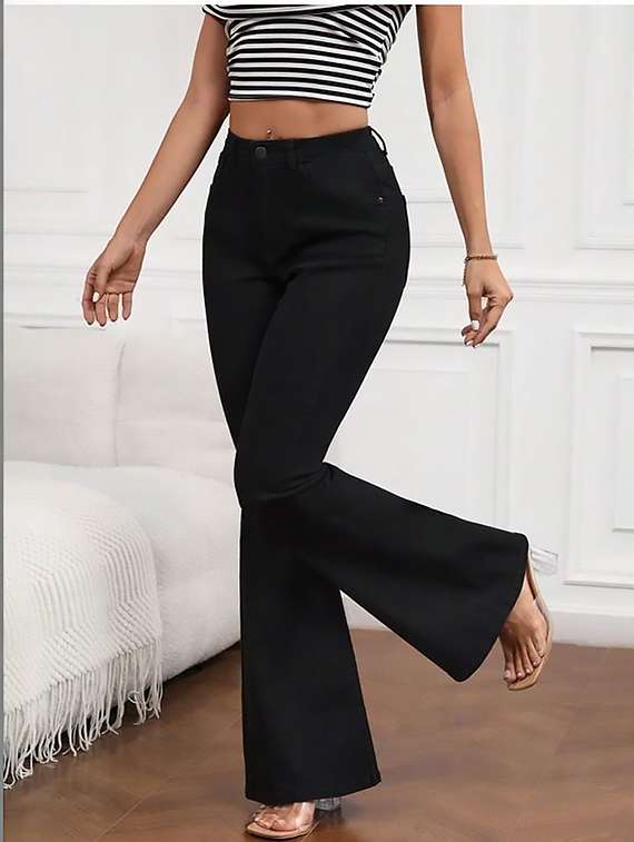 women plain high rise bootcut jeans - 22319492 -  Standard Image - 2