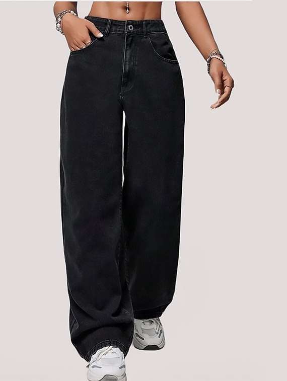 women plain high rise baggy jeans