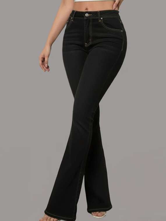 women solid high rise bootcut jean