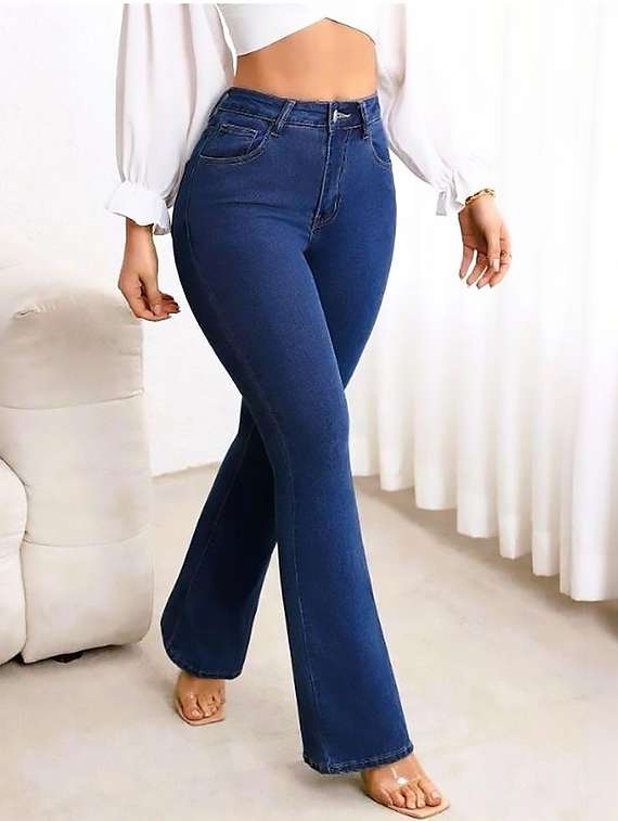 women plain high rise bootcut jeans