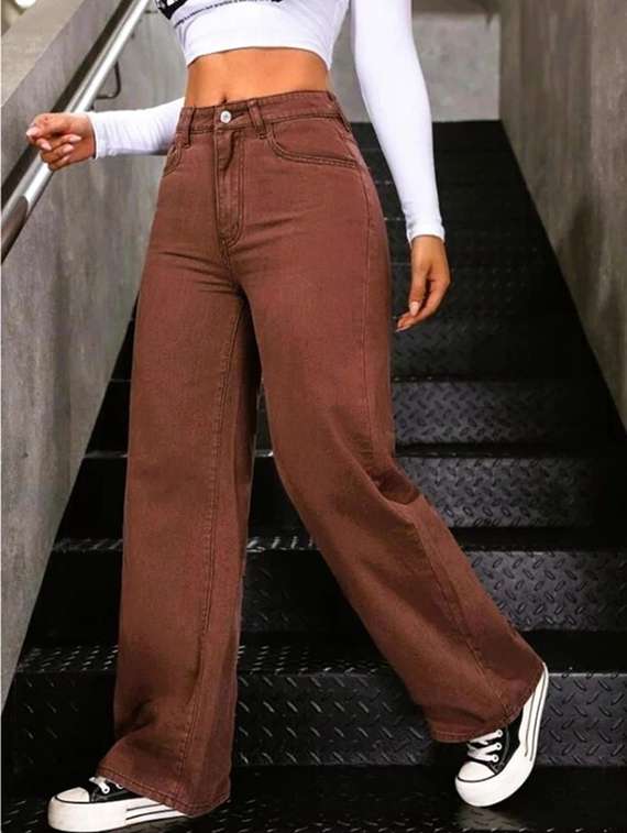 women solid high rise wide leg jean - 22319528 -  Standard Image - 2