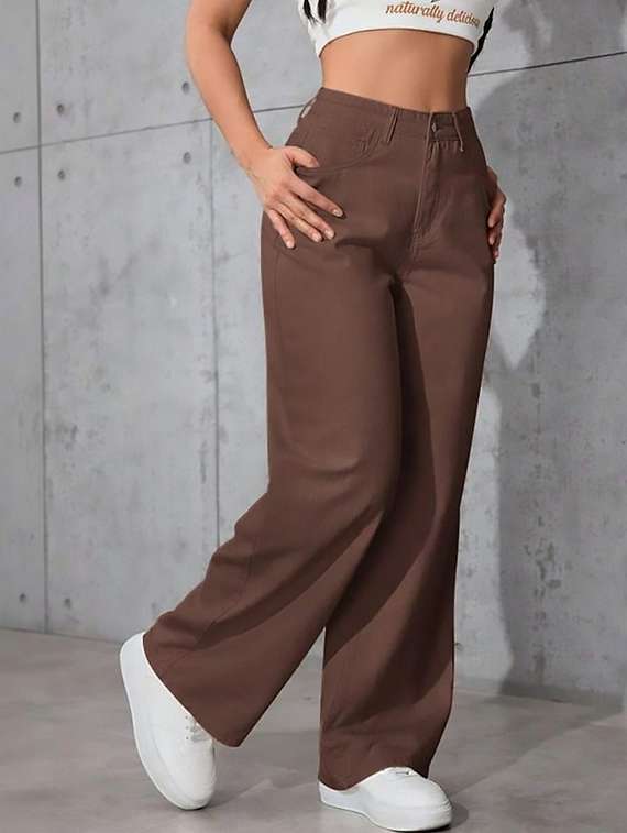 women plain high rise wide leg jeans - 22319560 -  Standard Image - 2