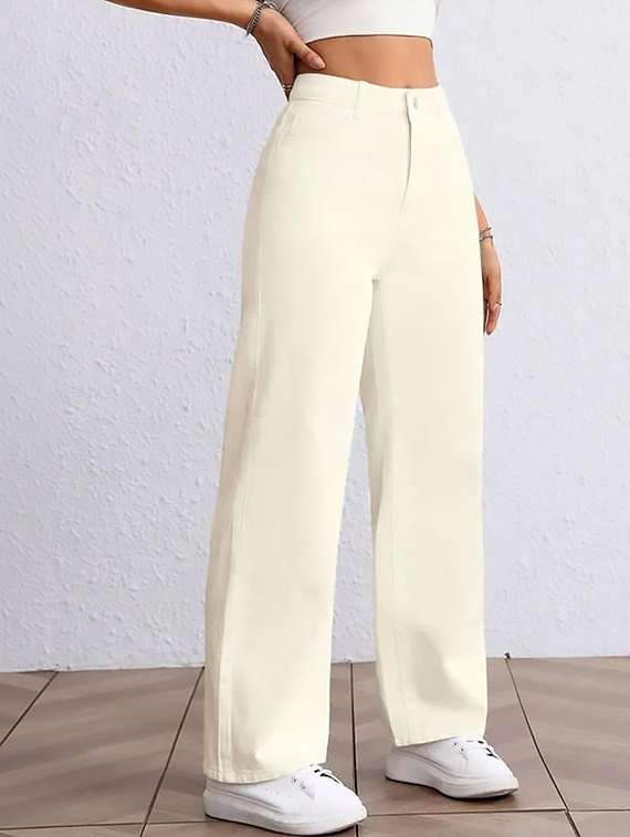 women plain high rise wide leg jeans - 22319566 -  Standard Image - 2