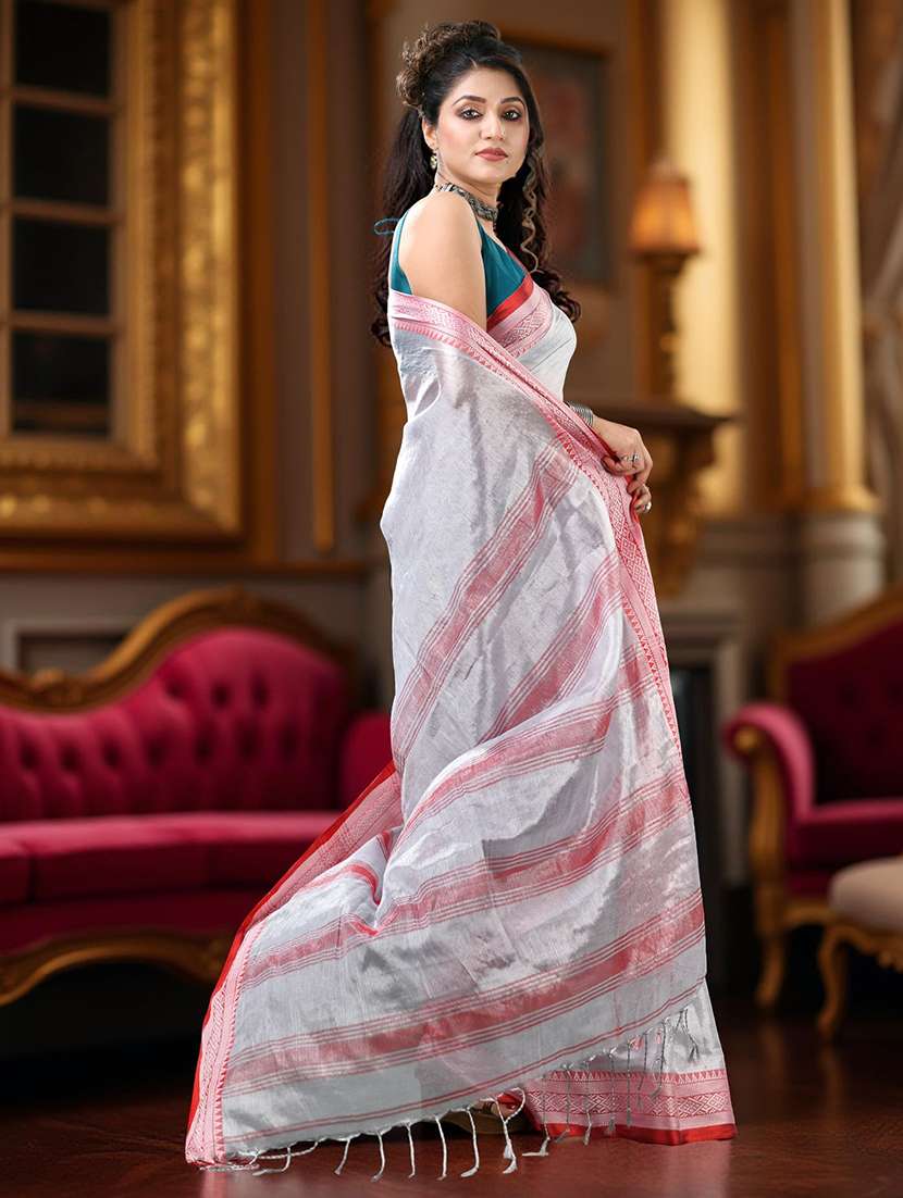 women solid with bordered handloom saree with blouse - 22319570 -  Standard Image - 2