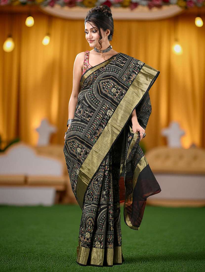 women warli printed saree with blouse