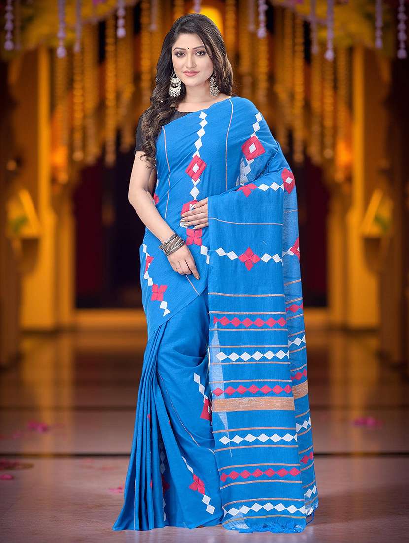 women solid with work handloom saree with blouse