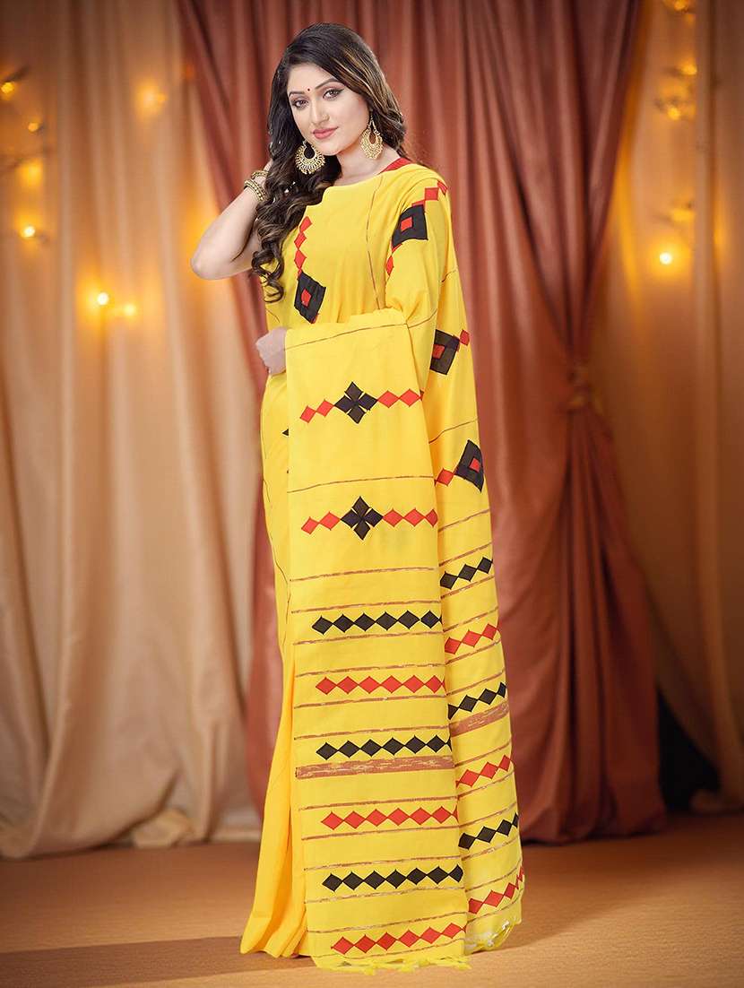 women solid with work handloom saree with blouse - 22319596 -  Standard Image - 2