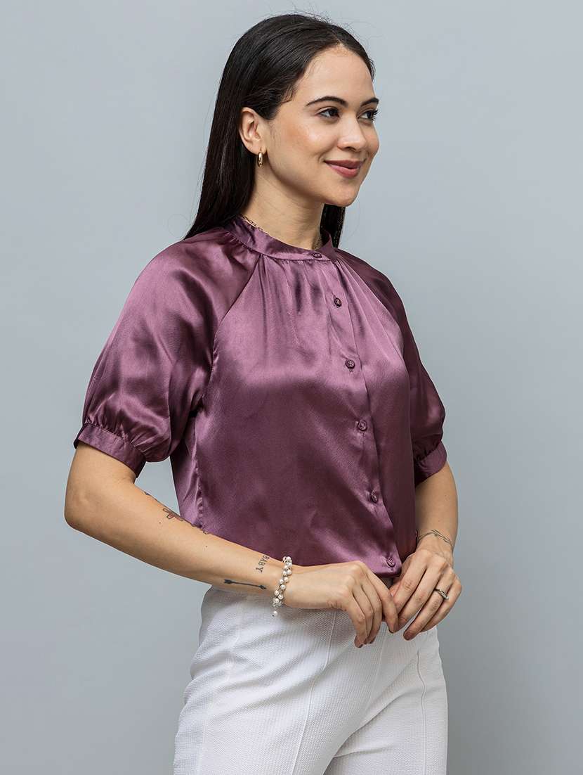 women solid puff sleeve regular top - 22319653 -  Standard Image - 2