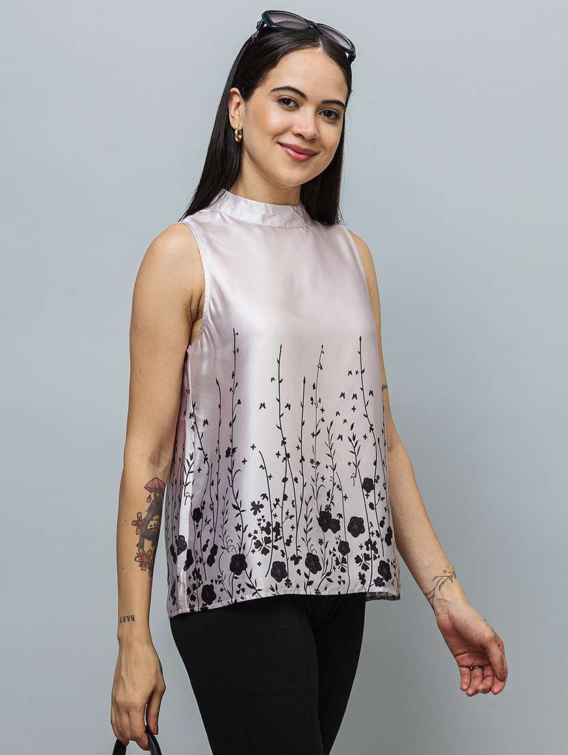 women printed sleeveless a-line top