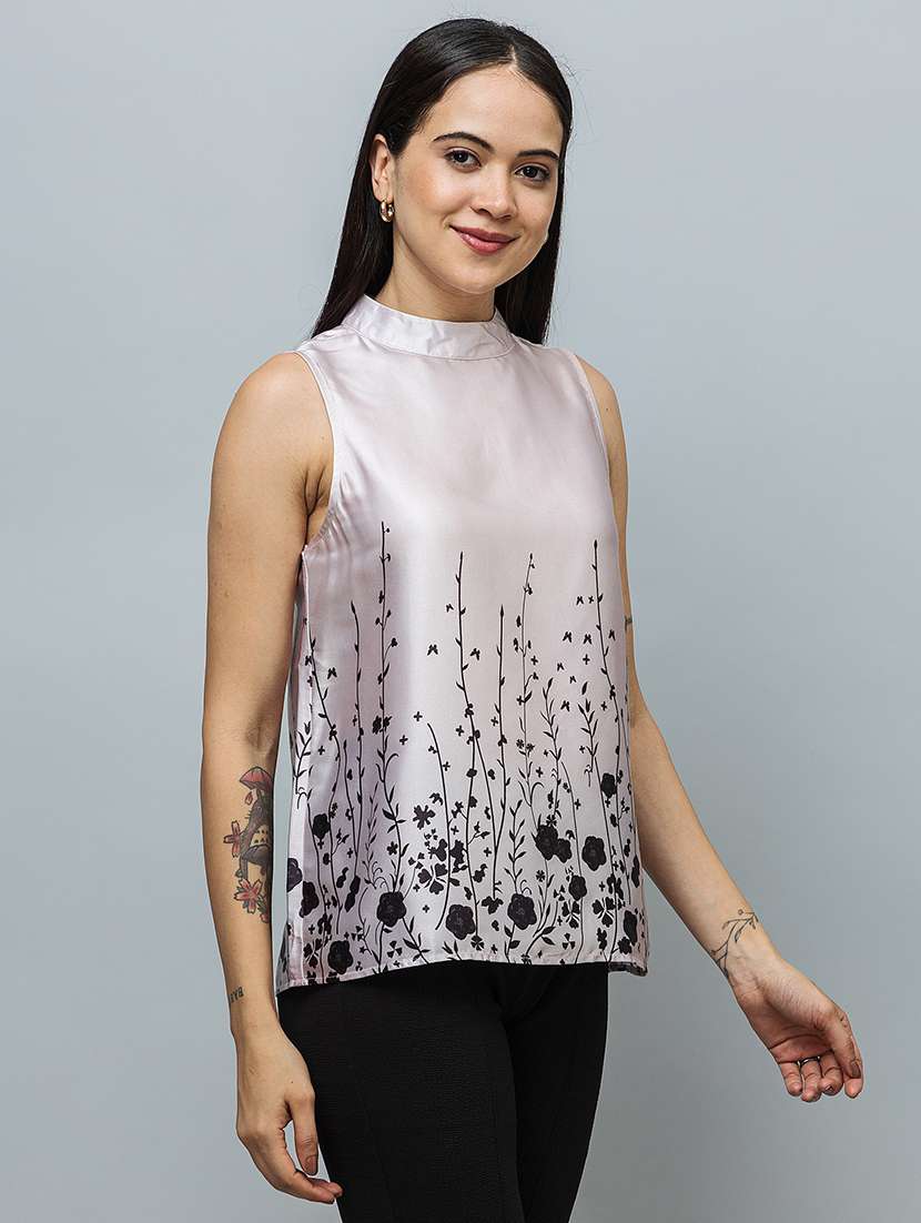 women printed sleeveless a-line top - 22319654 -  Standard Image - 2