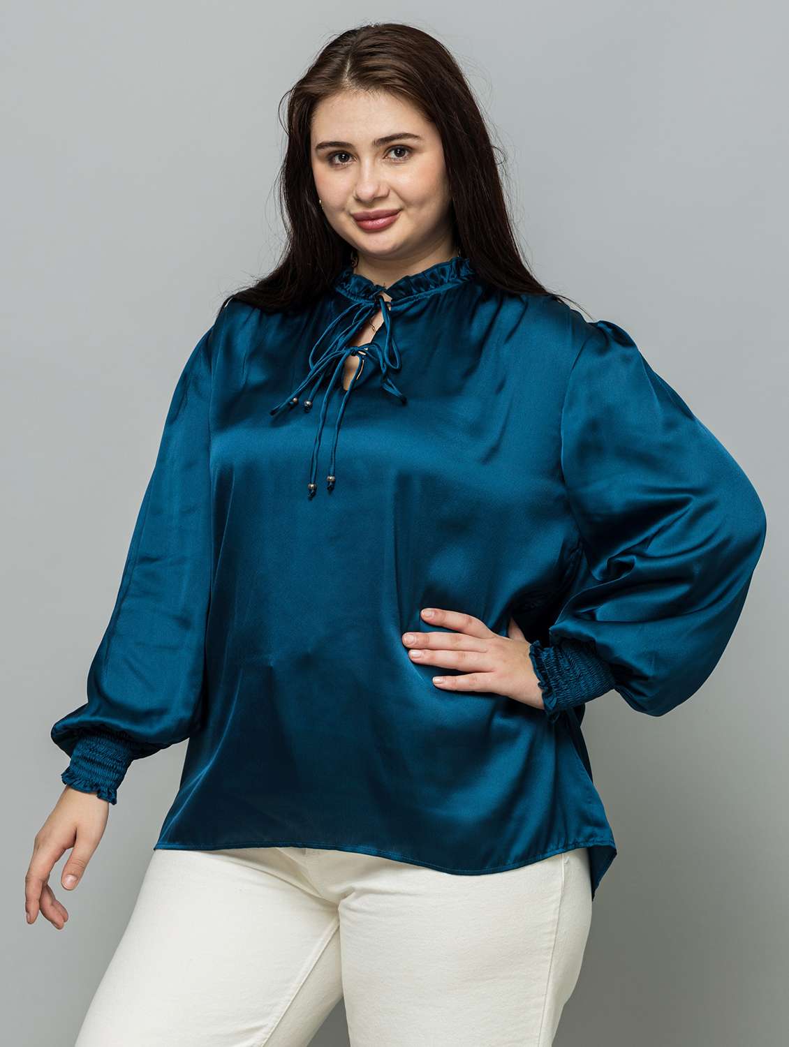 women plus size solid puff sleeve top - 22319655 -  Standard Image - 2