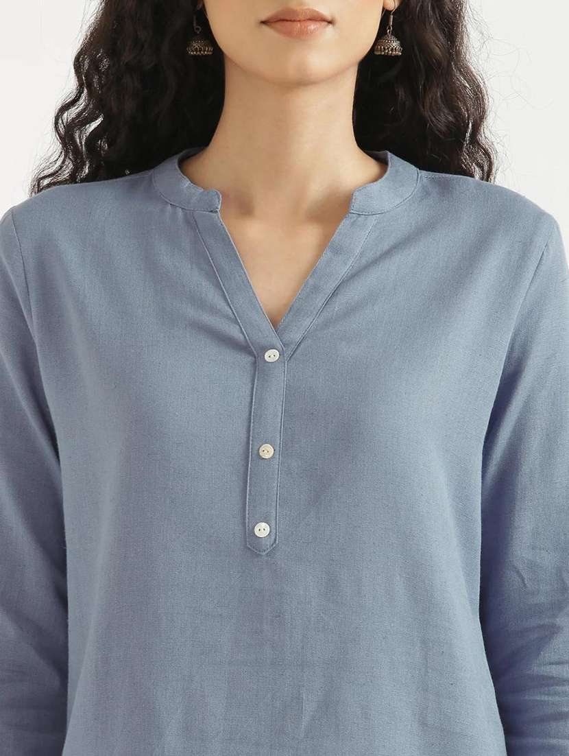 Women Solid Three Quarter Sleeve Straight Kurti - 22319746 -  Standard Image - 7
