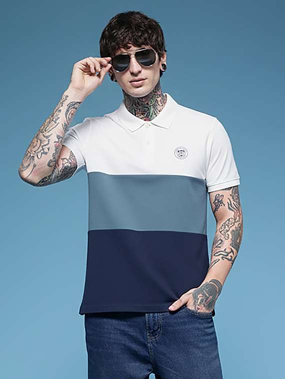 men color block short sleeve regular fit polo t-shirt