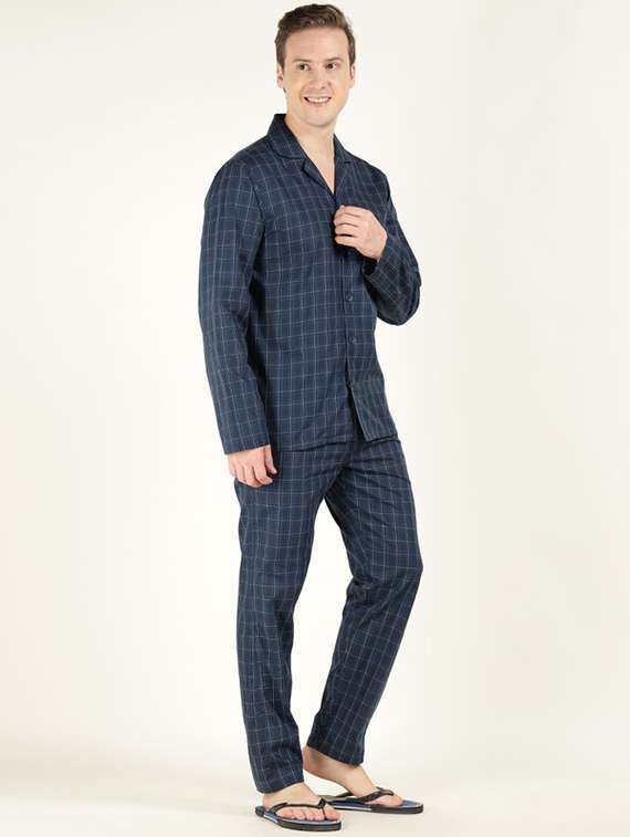 men checkered long sleeve shirt & pyjamas night suit - 22320478 -  Standard Image - 2