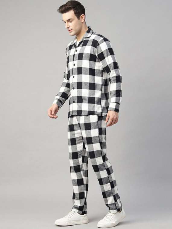 men checkered long sleeve shirt & pyjamas night suit - 22320481 -  Standard Image - 2