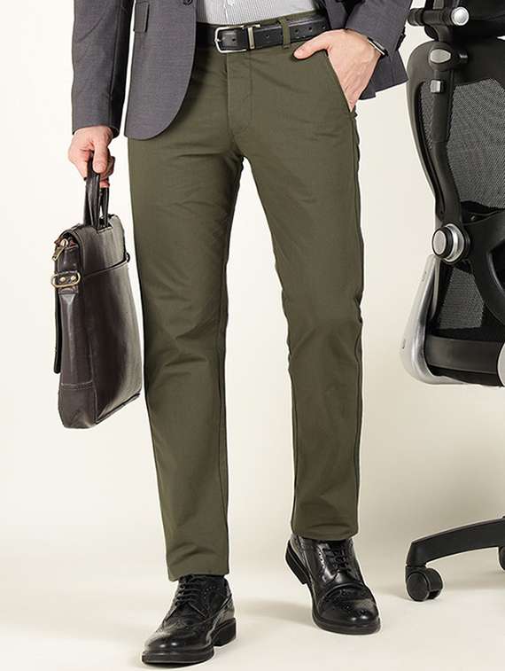 men solid mid rise flat front formal trouser