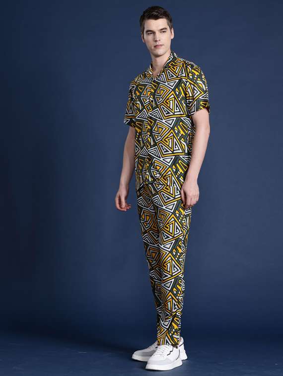 men printed collared full length co-ord set - 22320614 -  Standard Image - 2