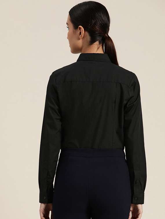 women solid collared long sleeve shirt - 22320642 -  Standard Image - 2