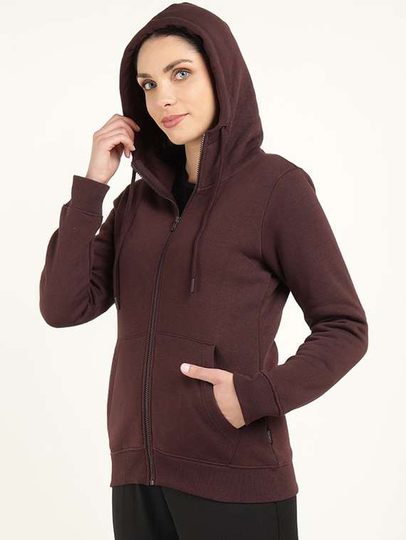 women solid long sleeve hooded sweatshirt - 22320666 -  Standard Image - 2