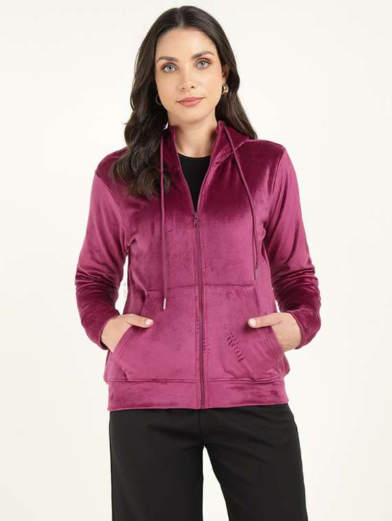 women solid long sleeve hooded sweatshirt - 22320677 -  Standard Image - 2