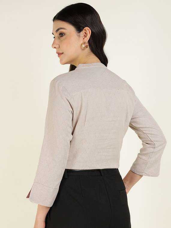 women solid three quarter sleeve top - 22320703 -  Standard Image - 2