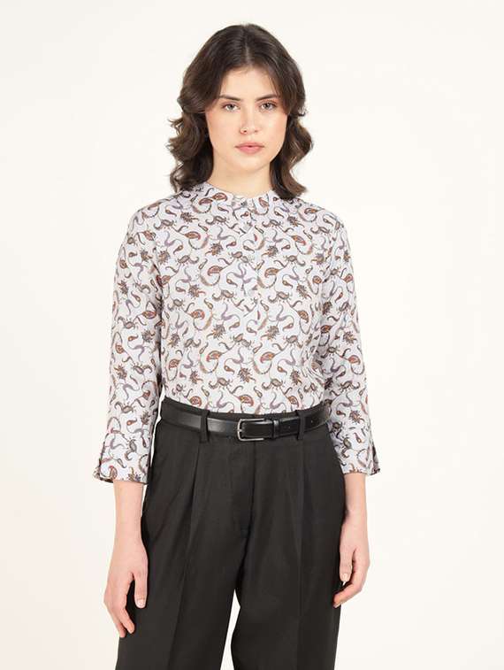 women mandarin collar long sleeve top - 22320711 -  Standard Image - 2