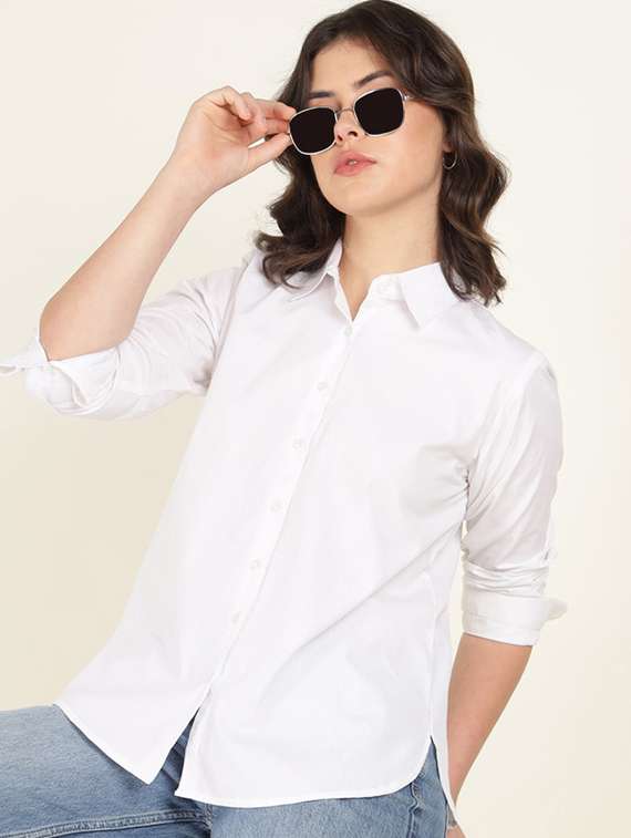 women collared long sleeve regular fit shirt