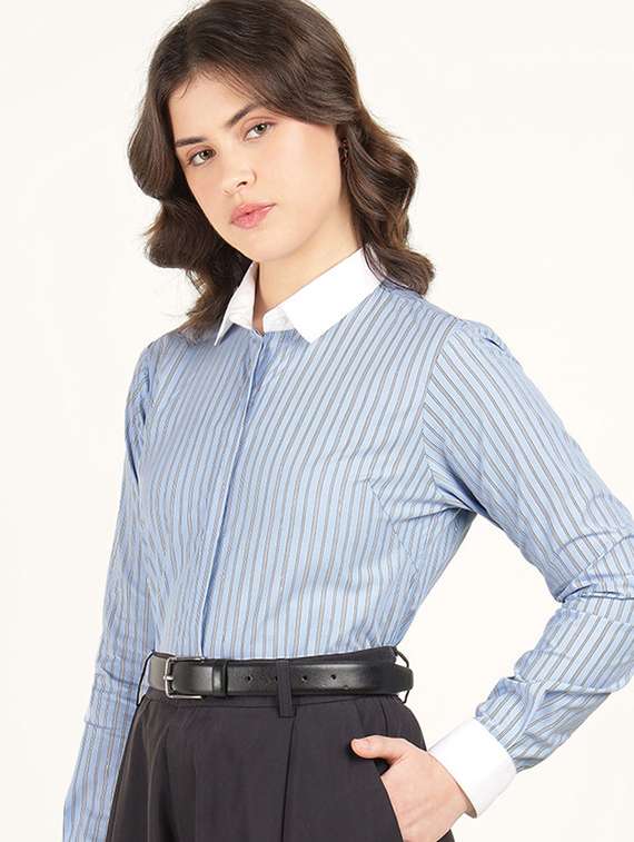 women collared long sleeve regular fit shirt