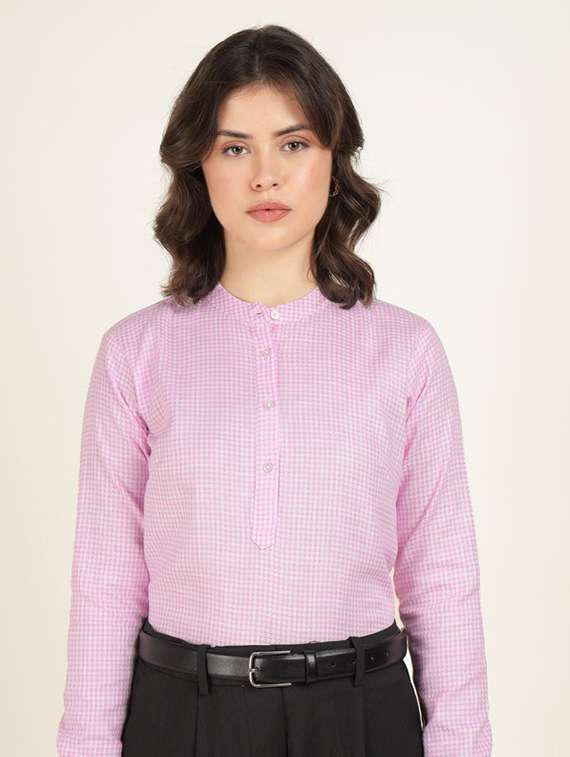 women mandarin collar long sleeve top - 22320717 -  Standard Image - 2