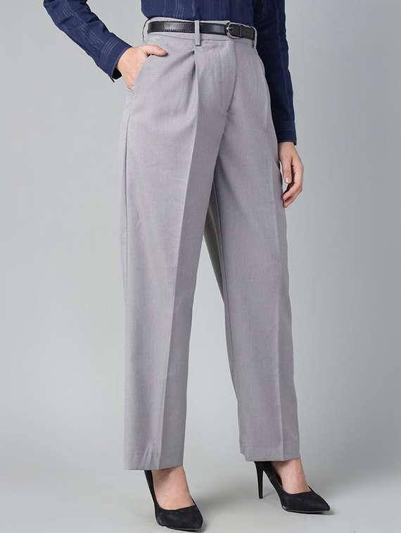 women solid mid rise straight trouser - 22320736 -  Standard Image - 2